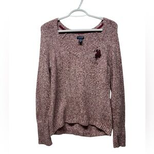 U.S. Polo Assn. Knit Sweater Burgundy red speckled size large v neck